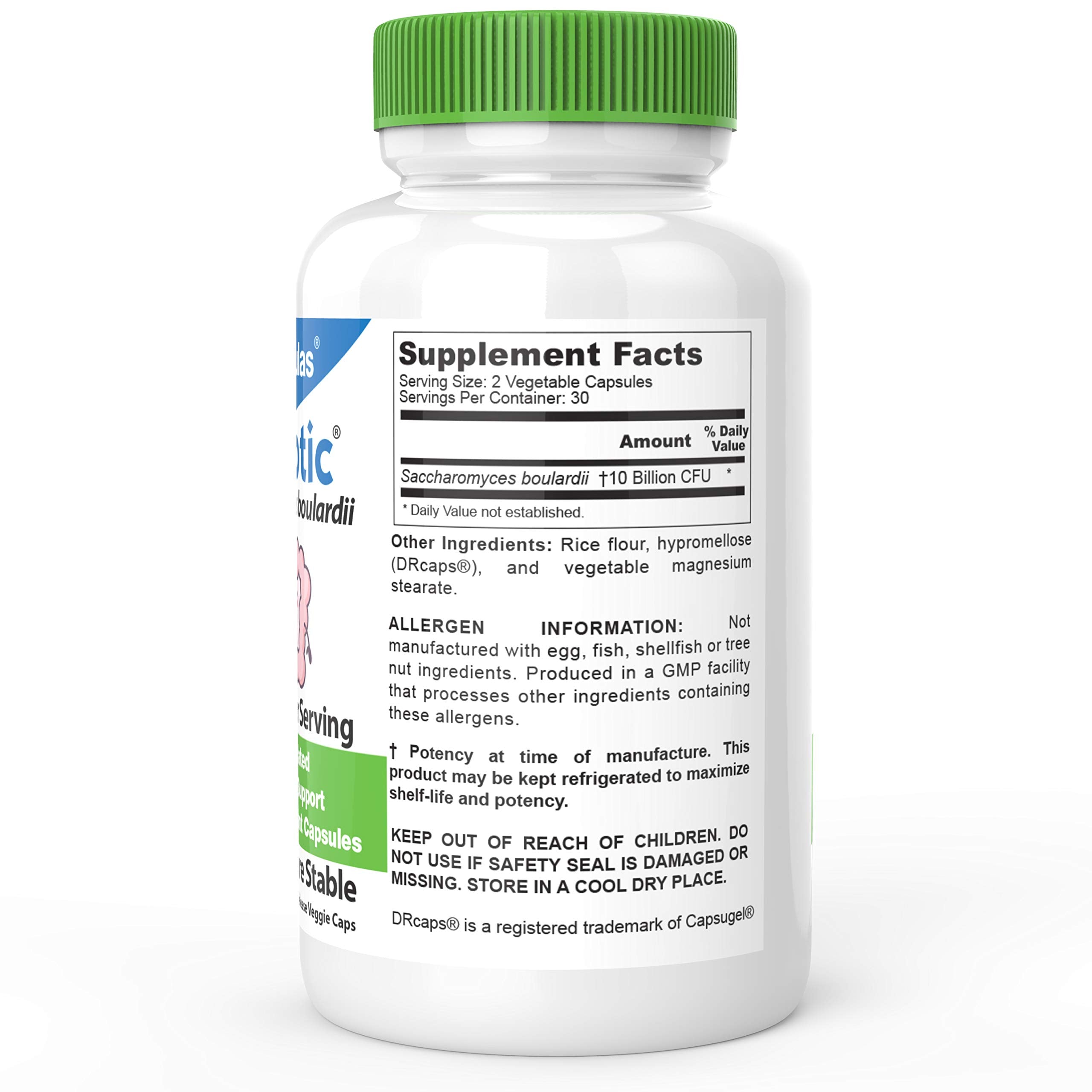 DrFormulas cápsula abierta detalle de polvo liofilizado y beneficio de resistencia al ácido