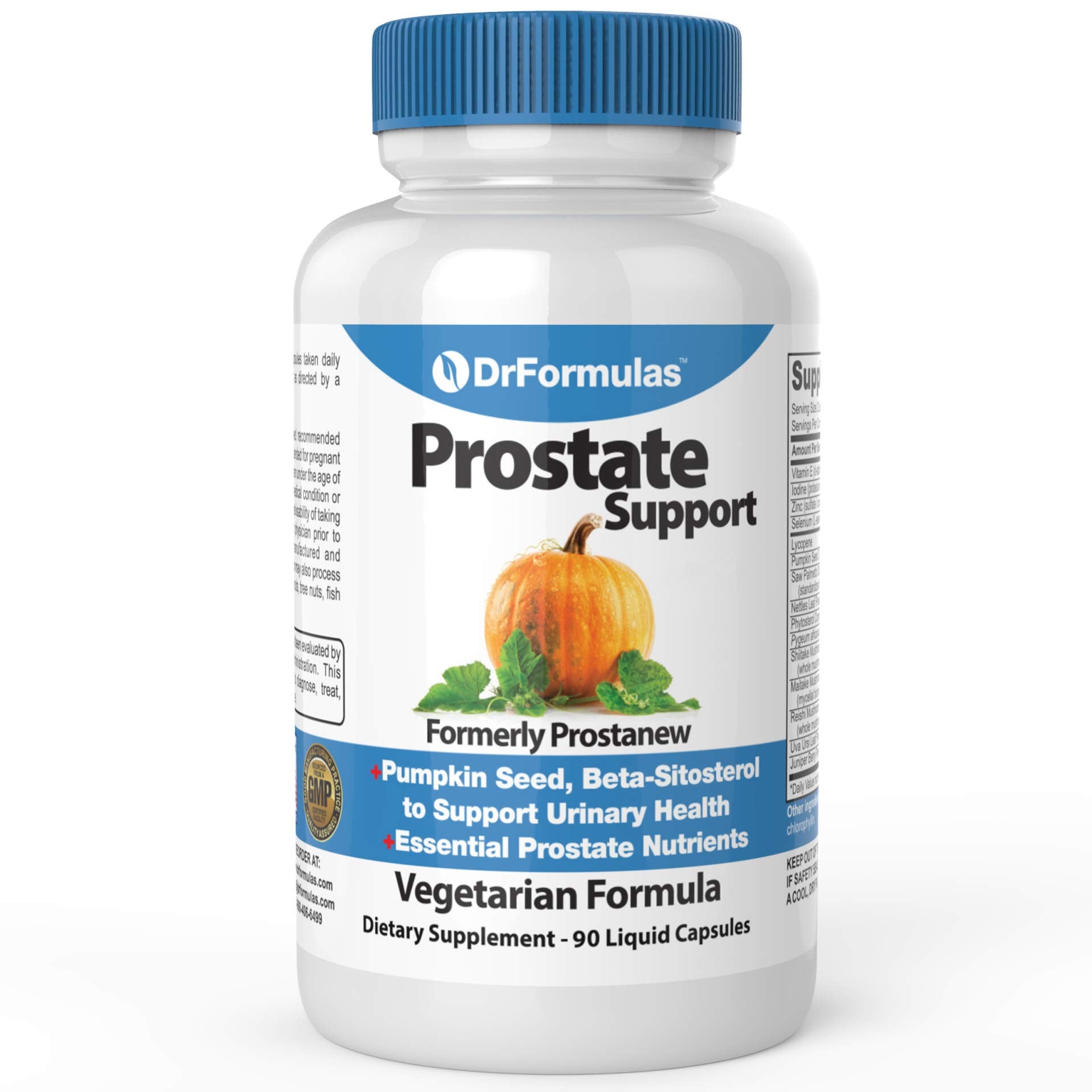 DrFormulas frasco frontal mostrando etiqueta y aporte para salud prostática