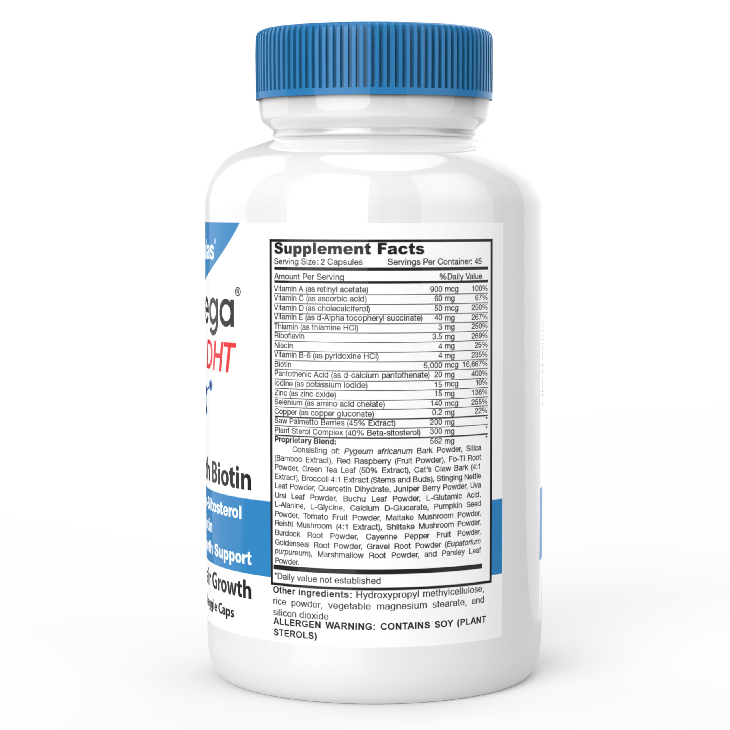 DrFormulas Hairomega cápsulas cerca destacando fórmula vegetariana y comodidad