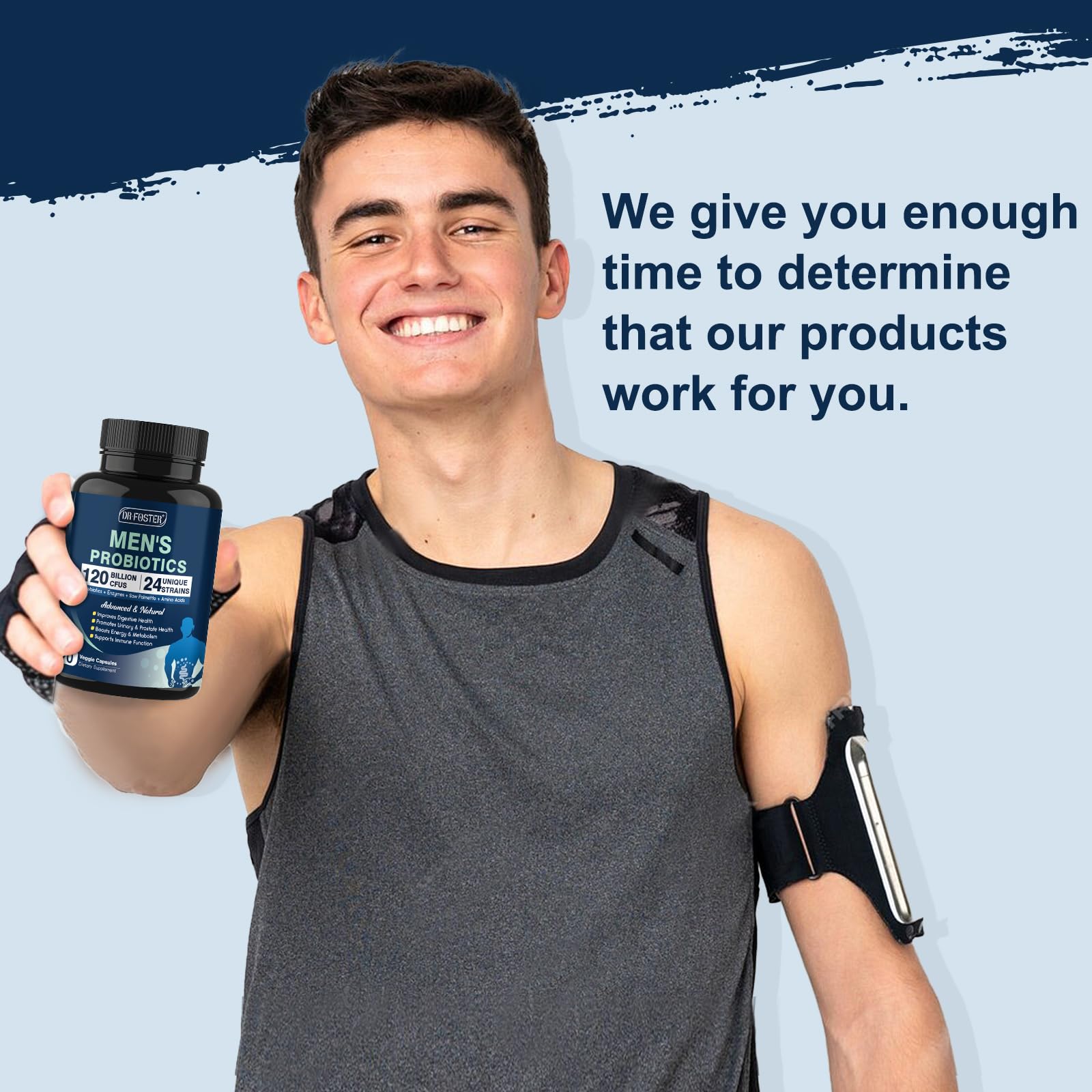 DRFOSTER estilo de vida: hombre activo y saludable apoyado por el suplemento