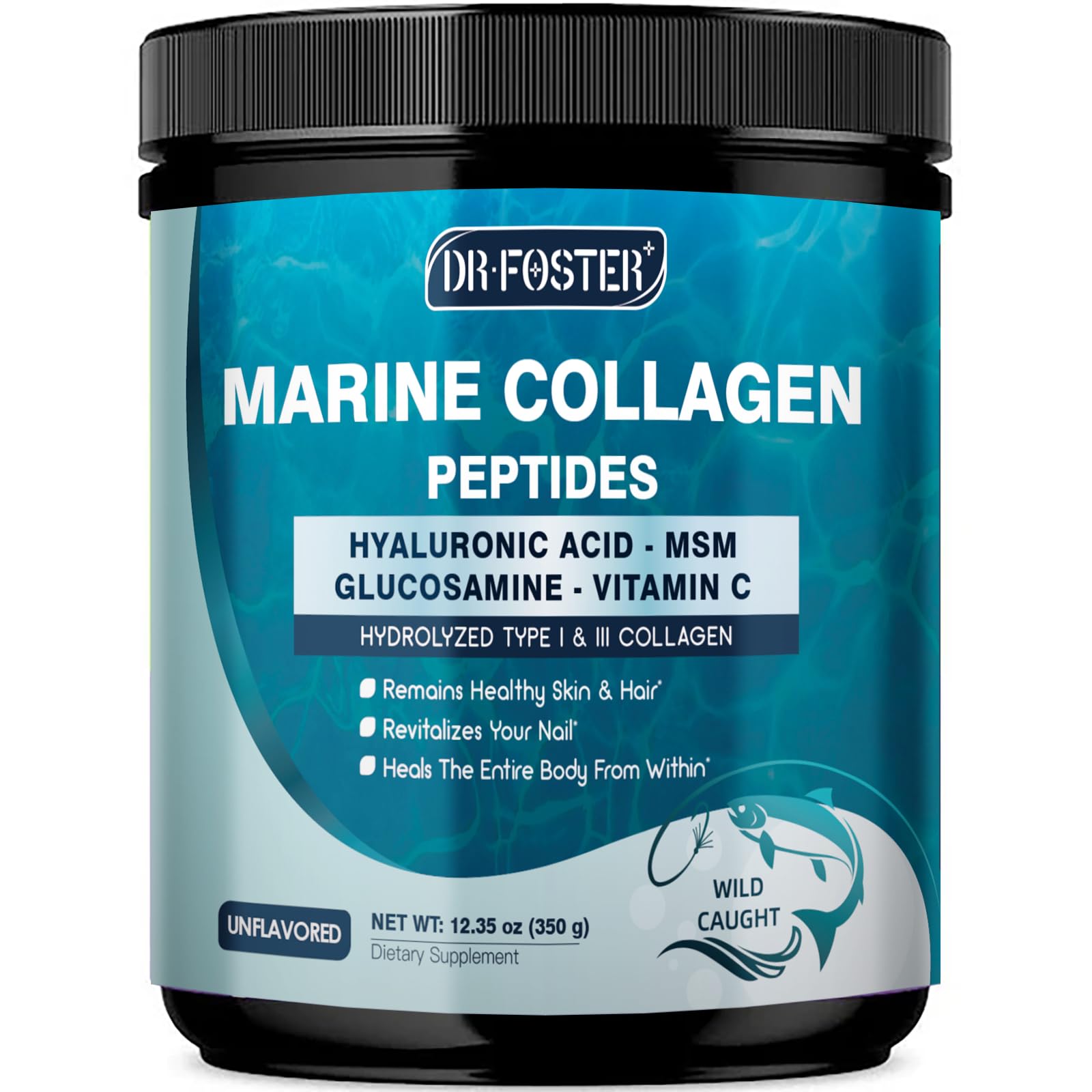 DRFOSTER envase frontal mostrando colágeno marino y beneficios