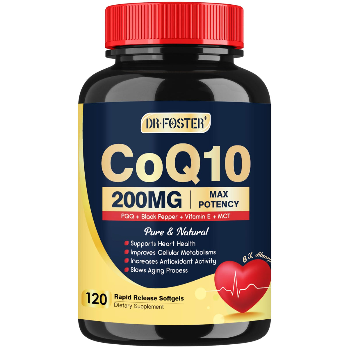 DRFOSTER envase frontal del CoQ10 200 mg mostrando presentación y dosis