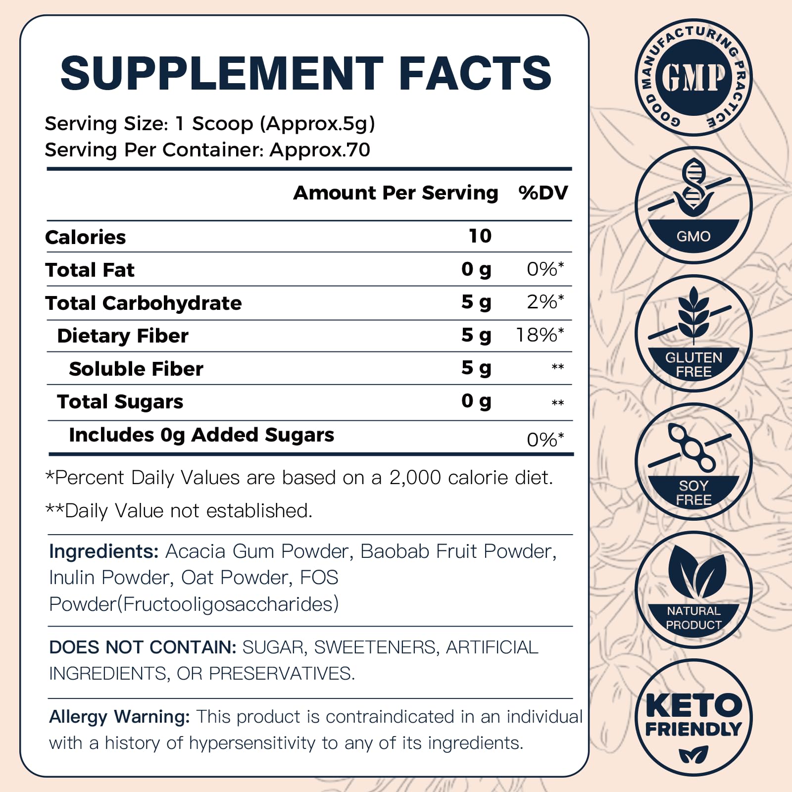 DRFOSTER etiqueta nutricional con ingredientes y datos por porción