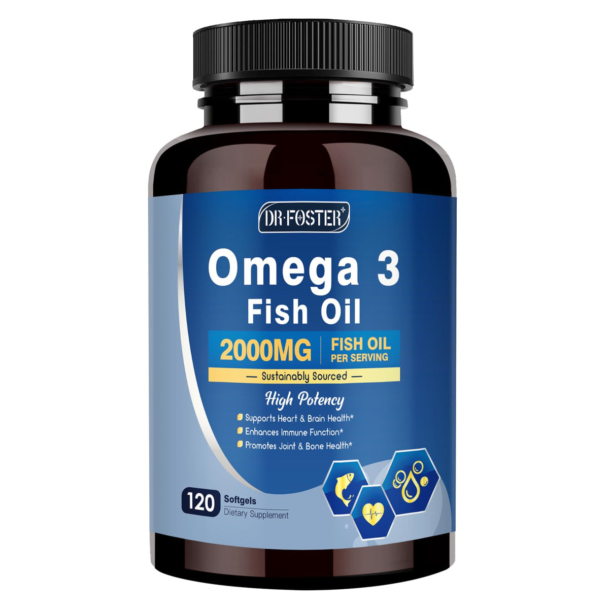 DRFOSTER frente del envase mostrando 120 softgels y beneficios claros