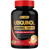 DRFOSTER envase frontal mostrando ubiquinol 400 mg y 120 cápsulas, confianza en calidad