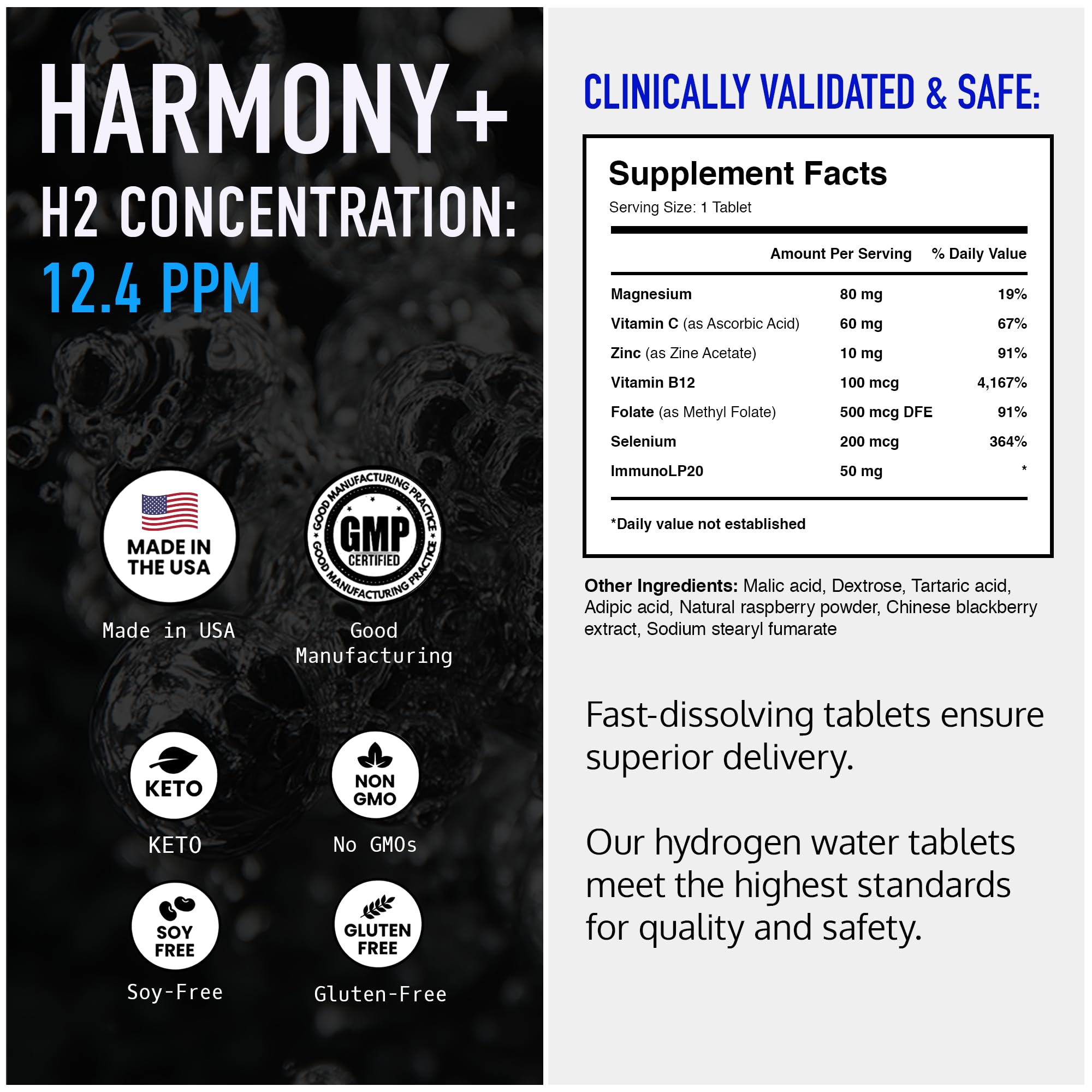 DRINK HRW tableta Harmony+ efervesciendo en vaso, preparación rápida