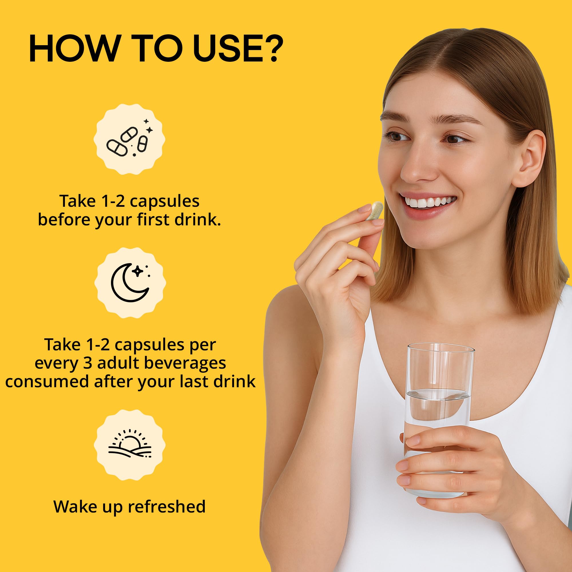 drinkwel persona tomando cápsula con agua ofreciendo conveniencia y uso nocturno