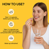drinkwel persona tomando cápsula con agua ofreciendo conveniencia y uso nocturno