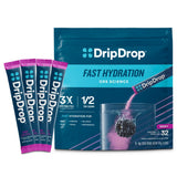 DripDrop empaque frontal Berry mostrando 32 sobres para hidratación rápida