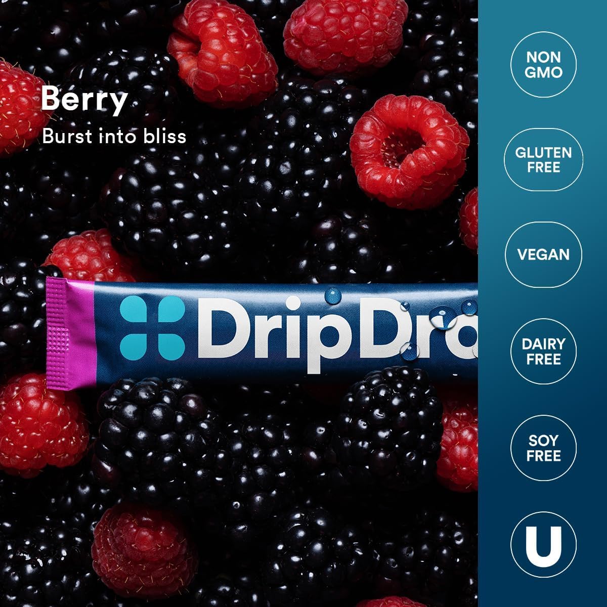 DripDrop ingredientes naturales Berry con frutas y extractos visibles