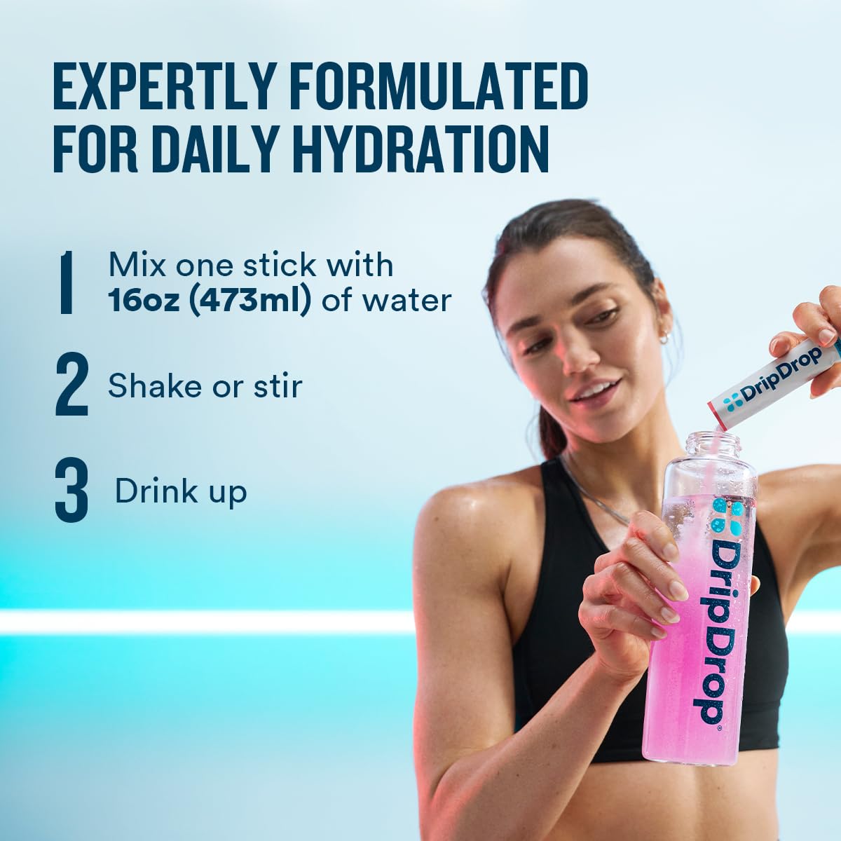 DripDrop detalle etiqueta con lista de electrolitos y vitaminas