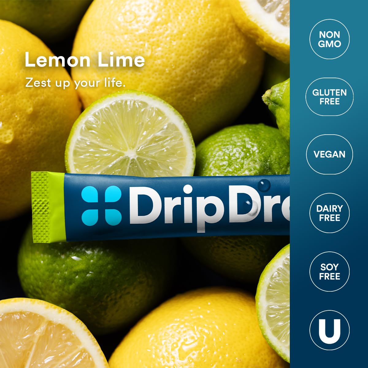 Etiqueta nutricional DripDrop destacando electrolitos y ingredientes naturales