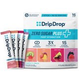 DripDrop empaque frontal mostrando 16 sticks y beneficios