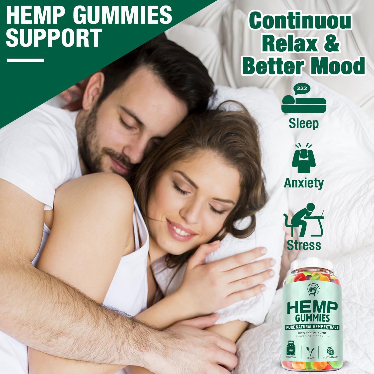 Drloton gomitas junto a almohada, sugiere apoyo para relajación nocturna