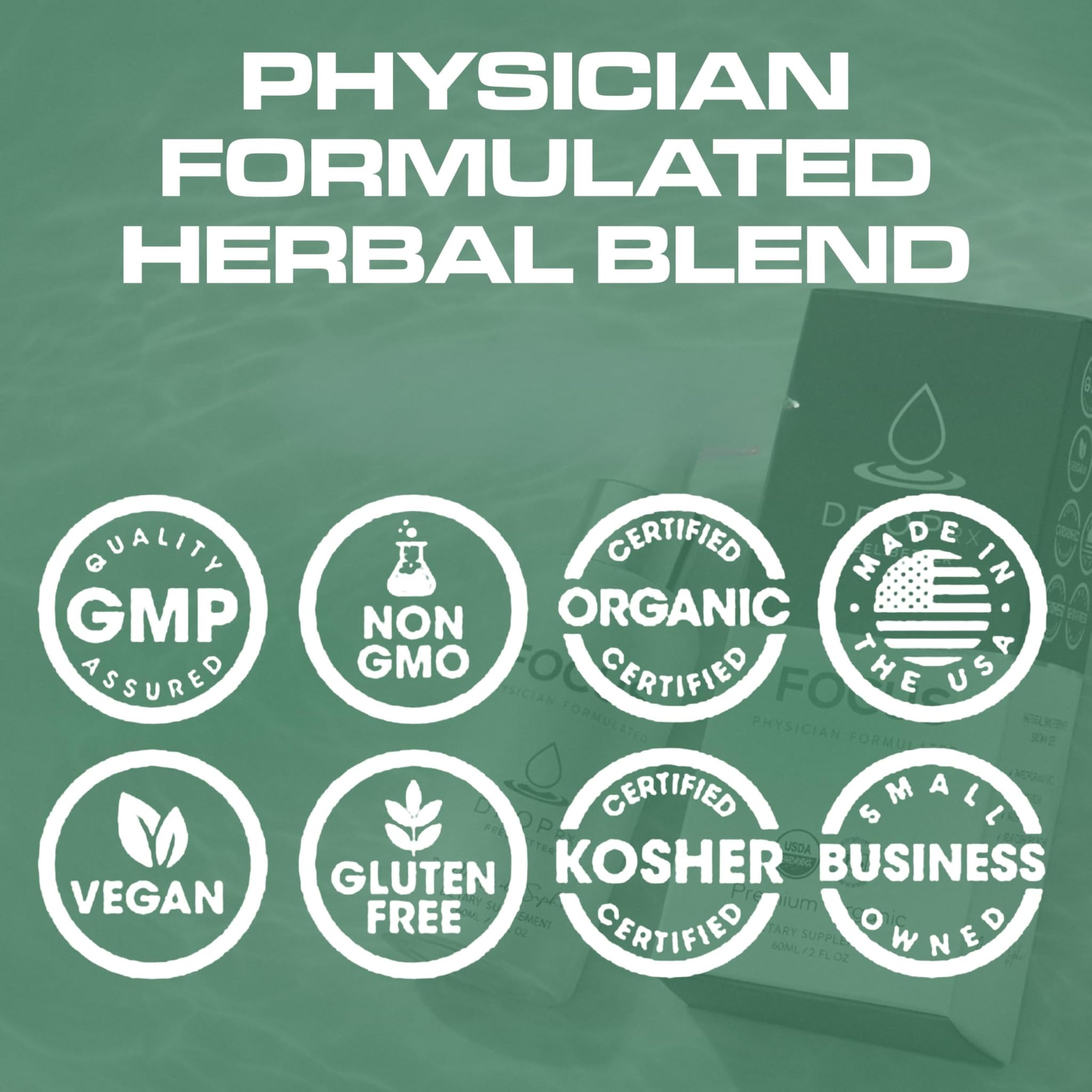 DROP RX FEEL. BETTER. etiqueta legible con lista de ginkgo, bacopa y ginseng