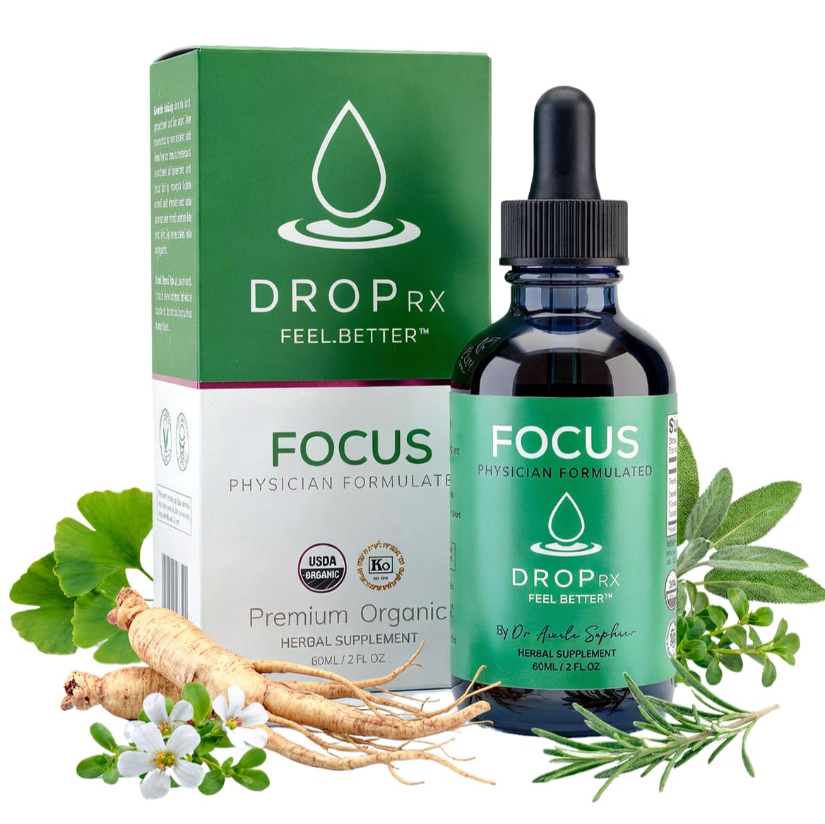 DROP RX FEEL. BETTER. vista frontal del envase mostrando la marca y beneficios