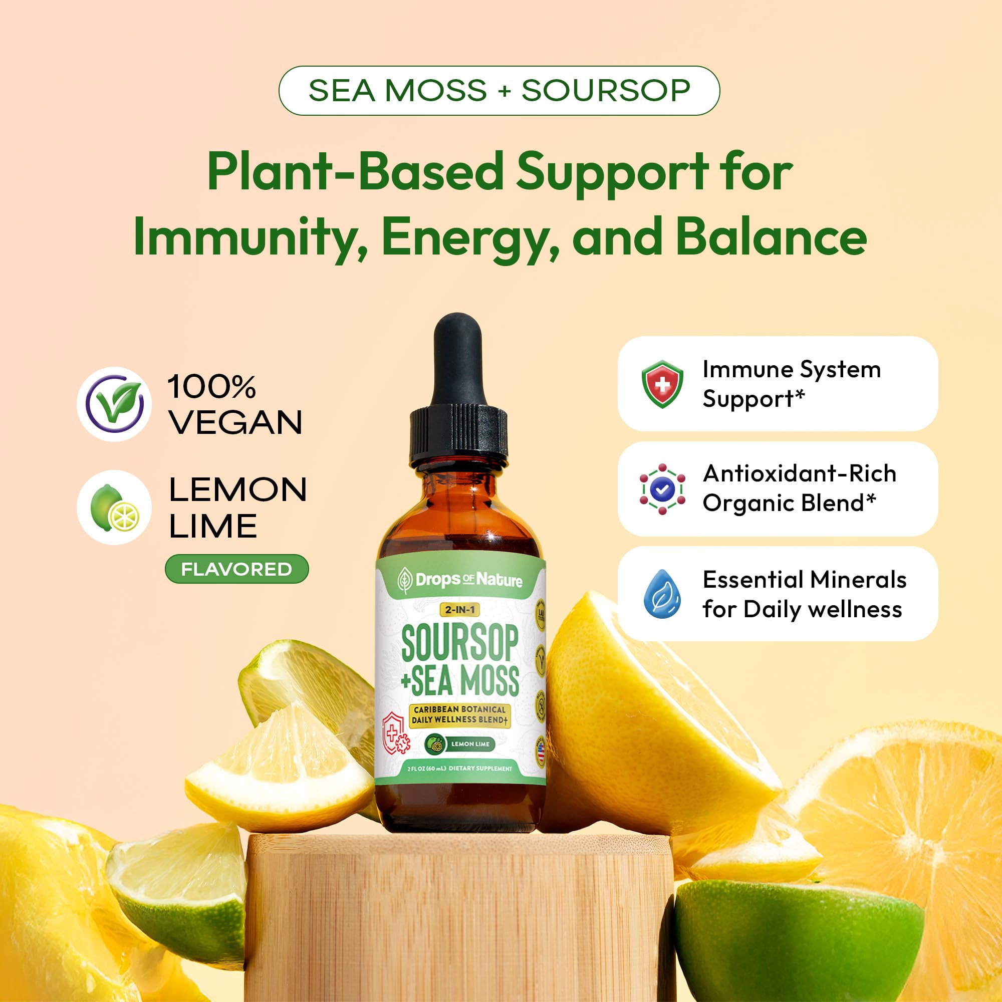 Drops Of Nature etiqueta con ingredientes y certificaciones visibles