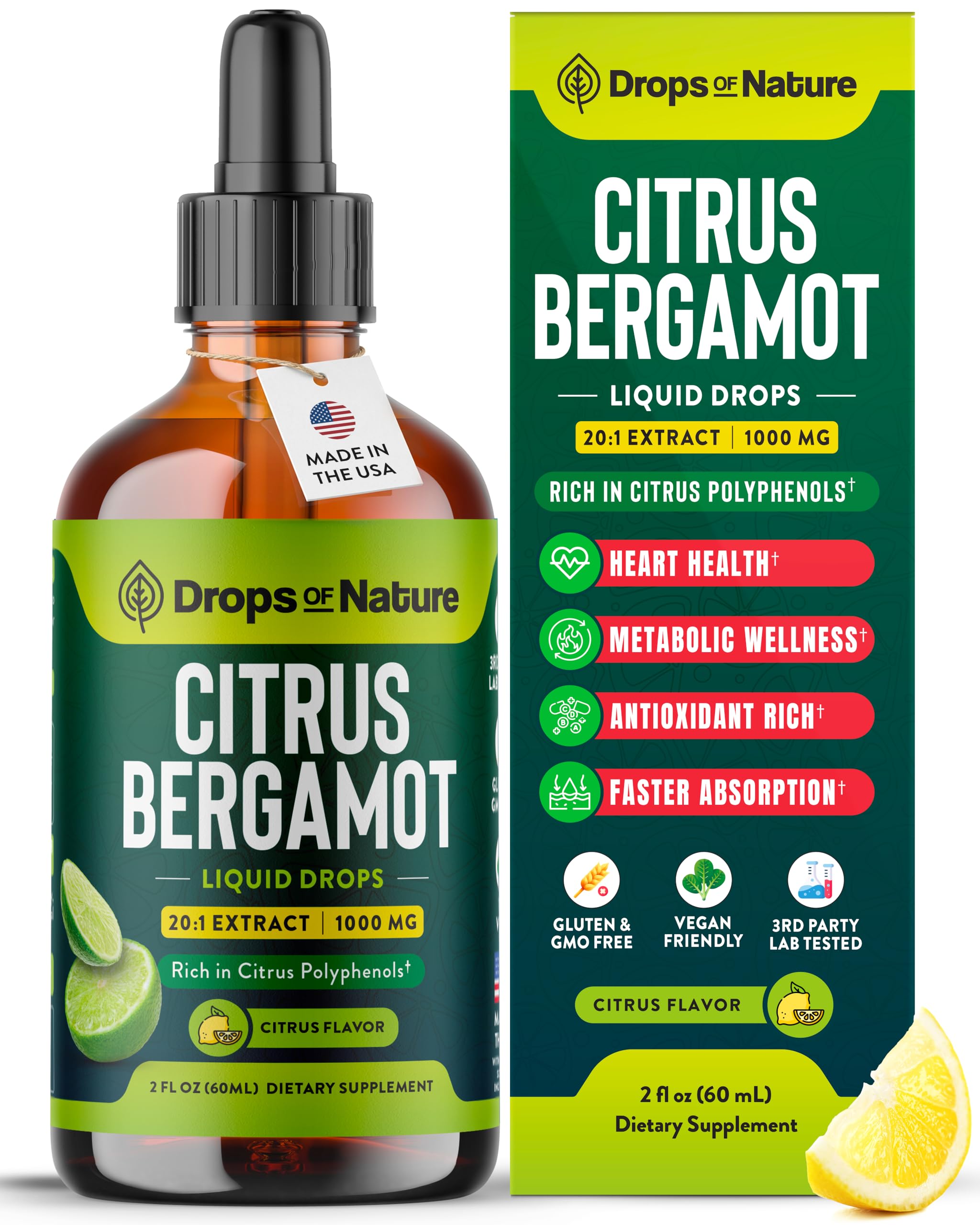 Drops Of Nature frasco frontal mostrando etiqueta y tamaño 60 ml, conveniencia diaria