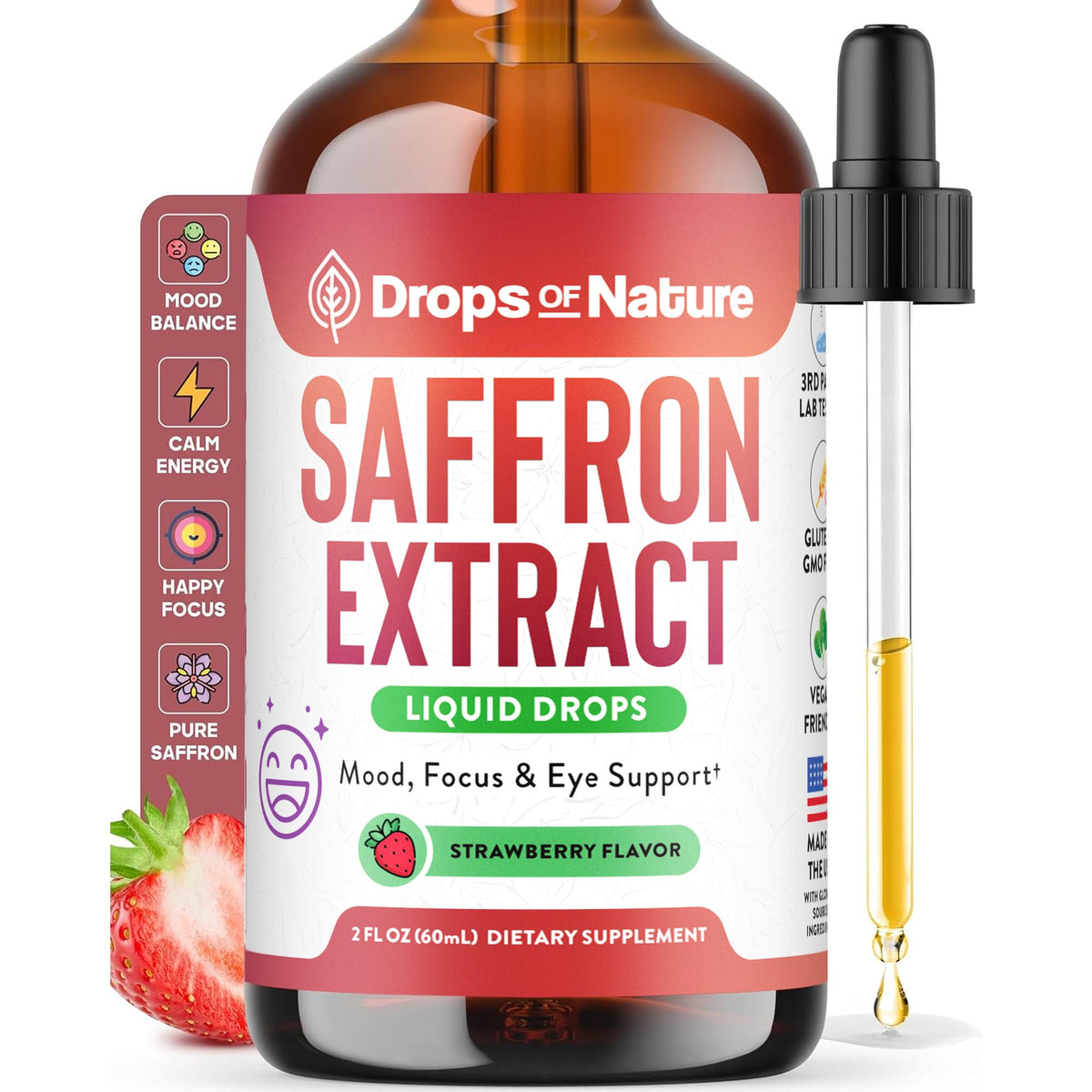 Drops Of Nature frasco frontal mostrando etiqueta y beneficio natural