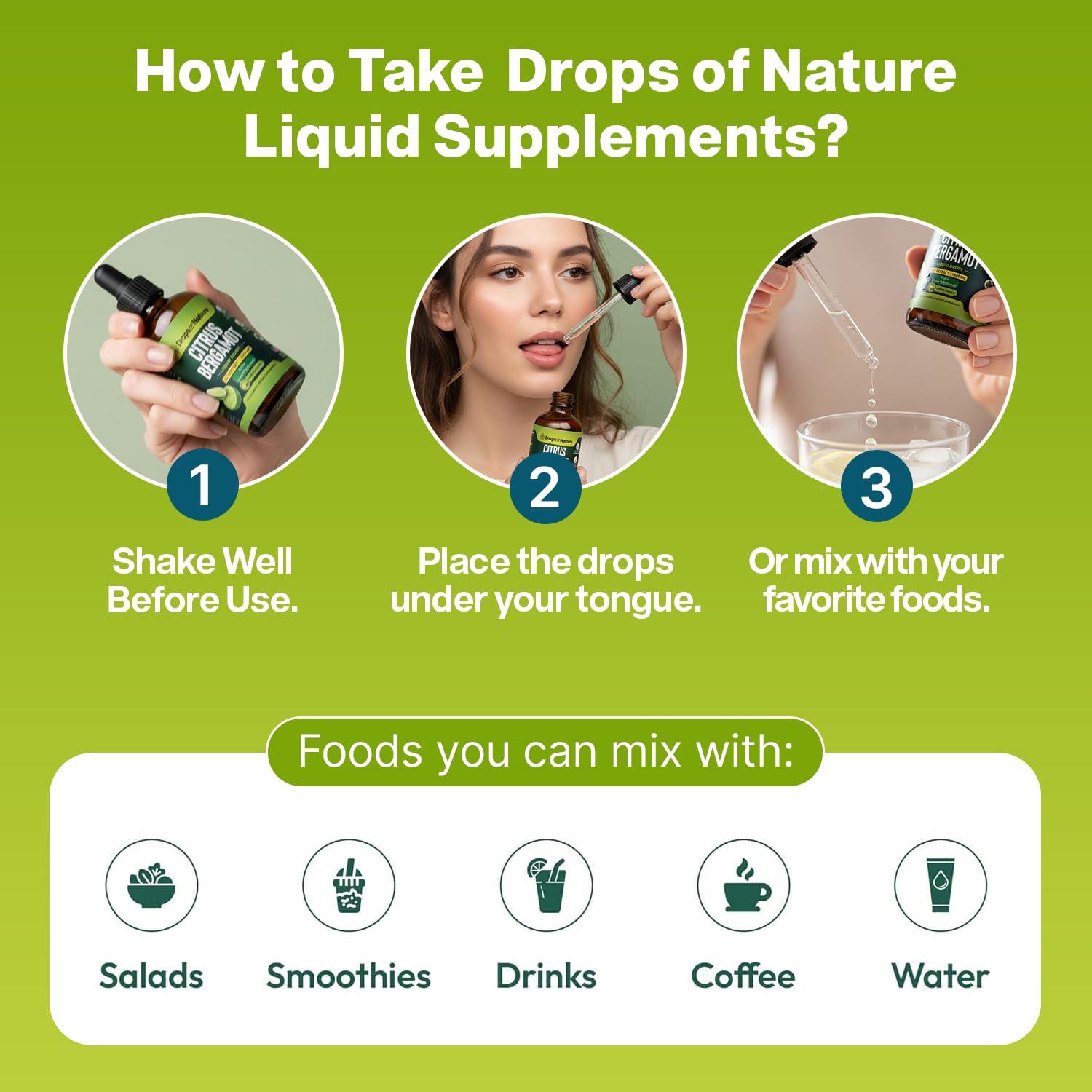 Drops Of Nature comparación de tamaño 60 ml junto a una mano para referencia
