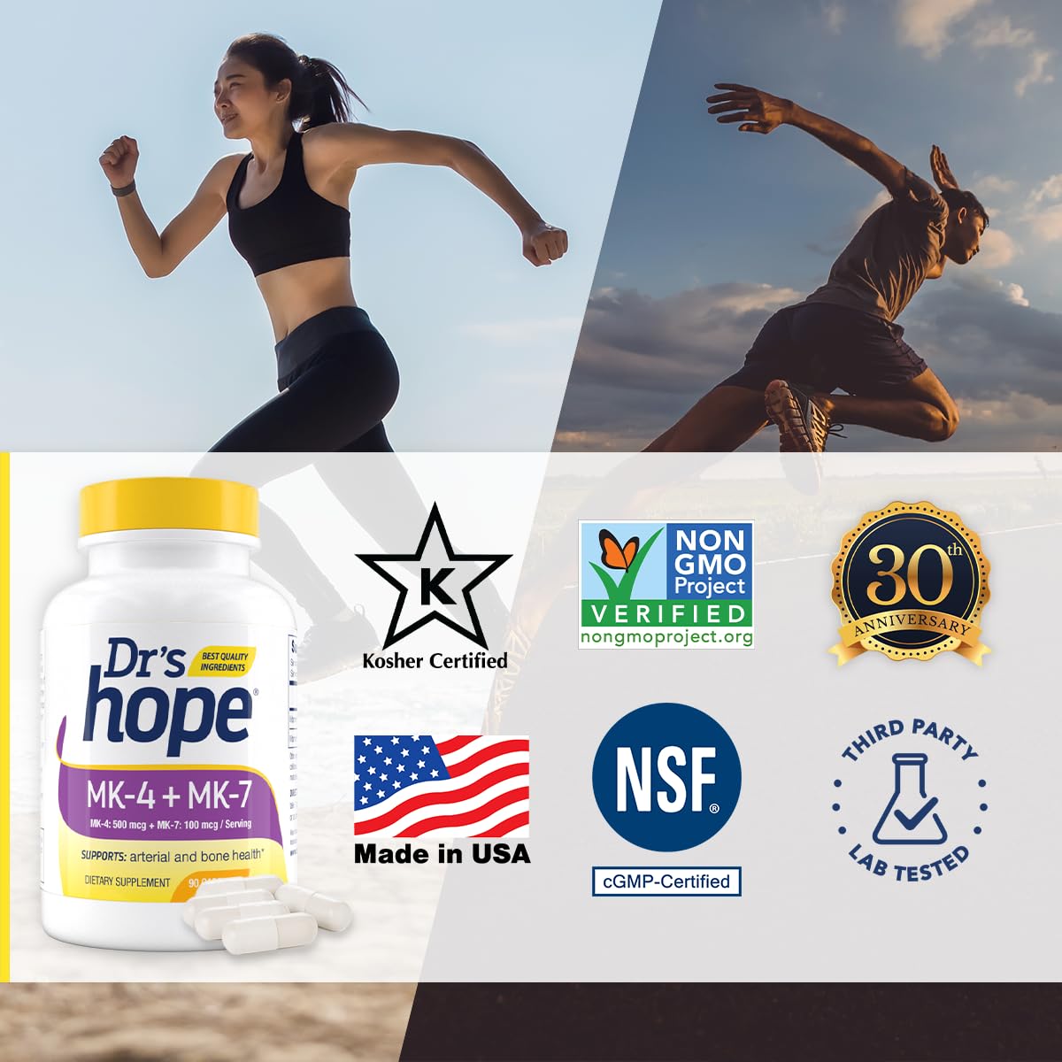 Dr’s Hope sello cGMP y Kosher indicando control de calidad