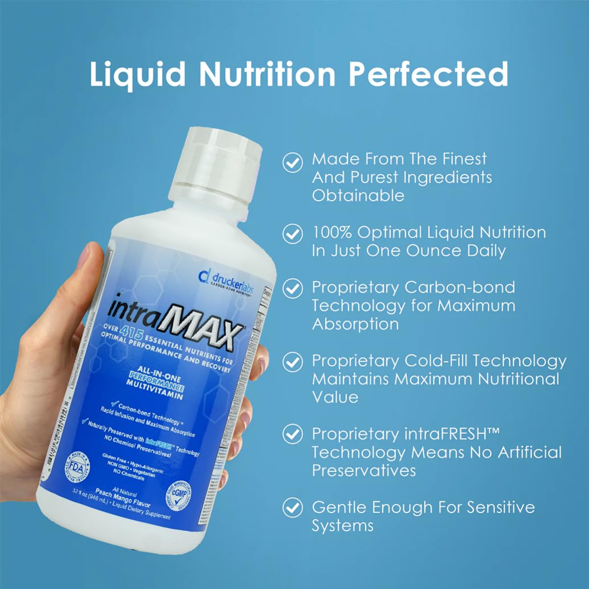 Drucker Labs intraMAX detalle de etiqueta con ingredientes y tecnología Carbon-Bond