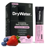 DryWater frente del empaque mostrando 12 sobres y beneficios claros