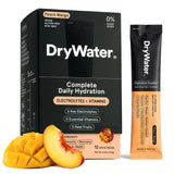 DryWater frente del paquete mostrando formato y sabor Peach Mango