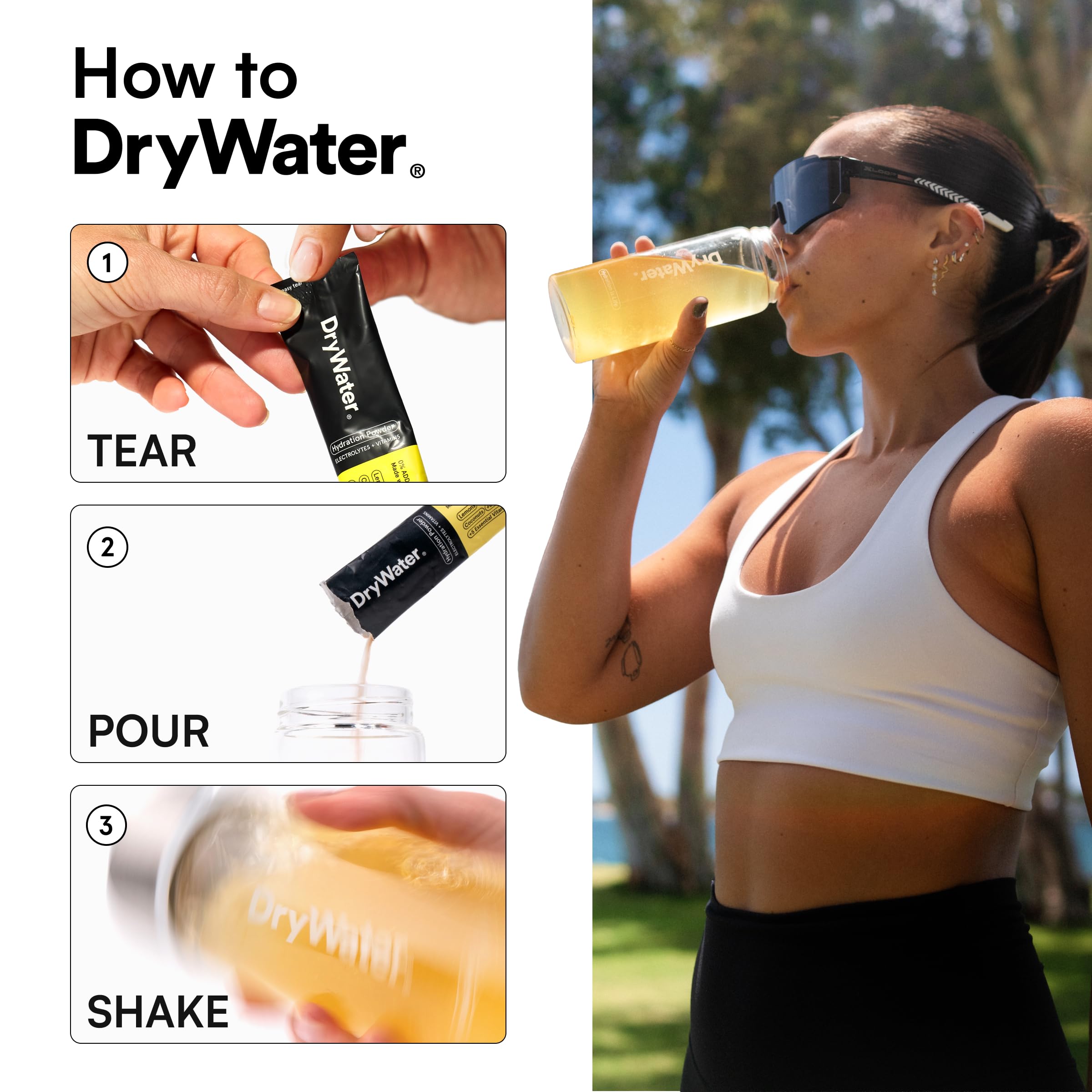 DryWater sobres guardados en mochila, hidratación para viajes