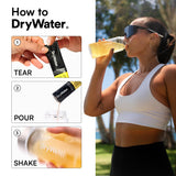 DryWater sobres guardados en mochila, hidratación para viajes
