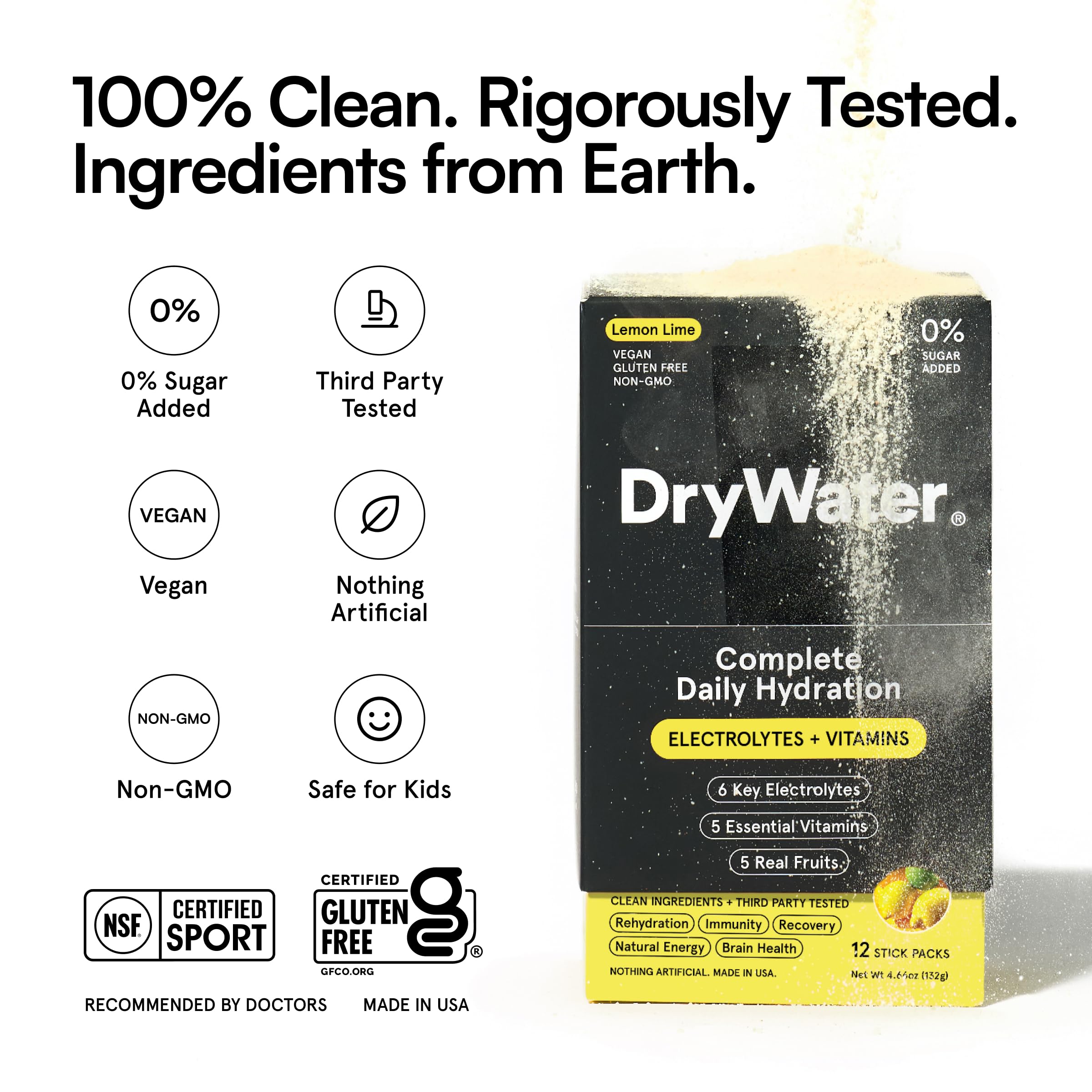 DryWater vista de textura del polvo con fruto real, aporte nutritivo