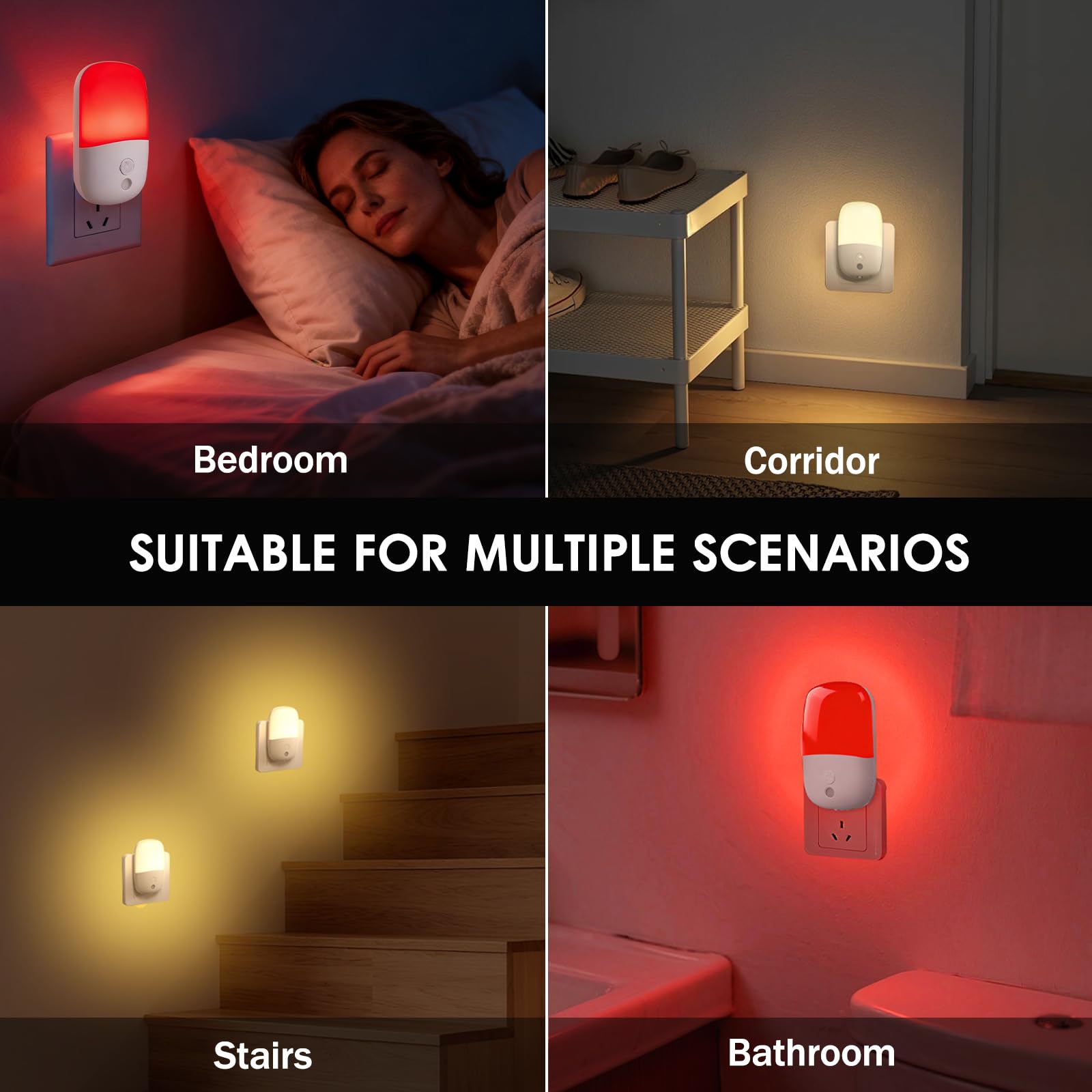 DSJGB luz nocturna roja iluminando un pasillo para tránsito nocturno seguro