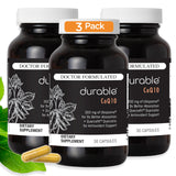 Durable envase frontal del CoQ10 mostrando dosis y beneficio de alta absorción