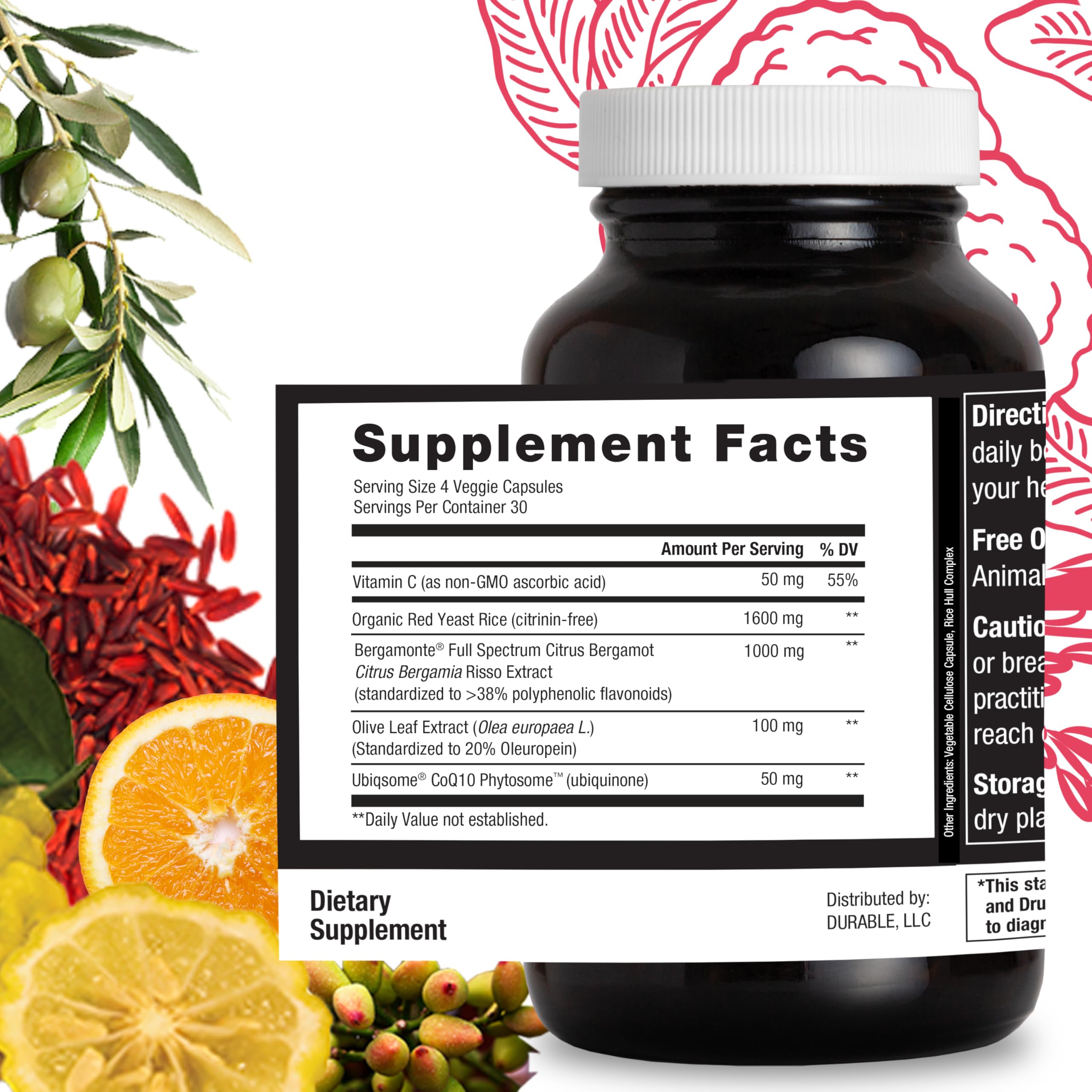 Durable etiqueta nutricional en primer plano indicando dosis y componentes