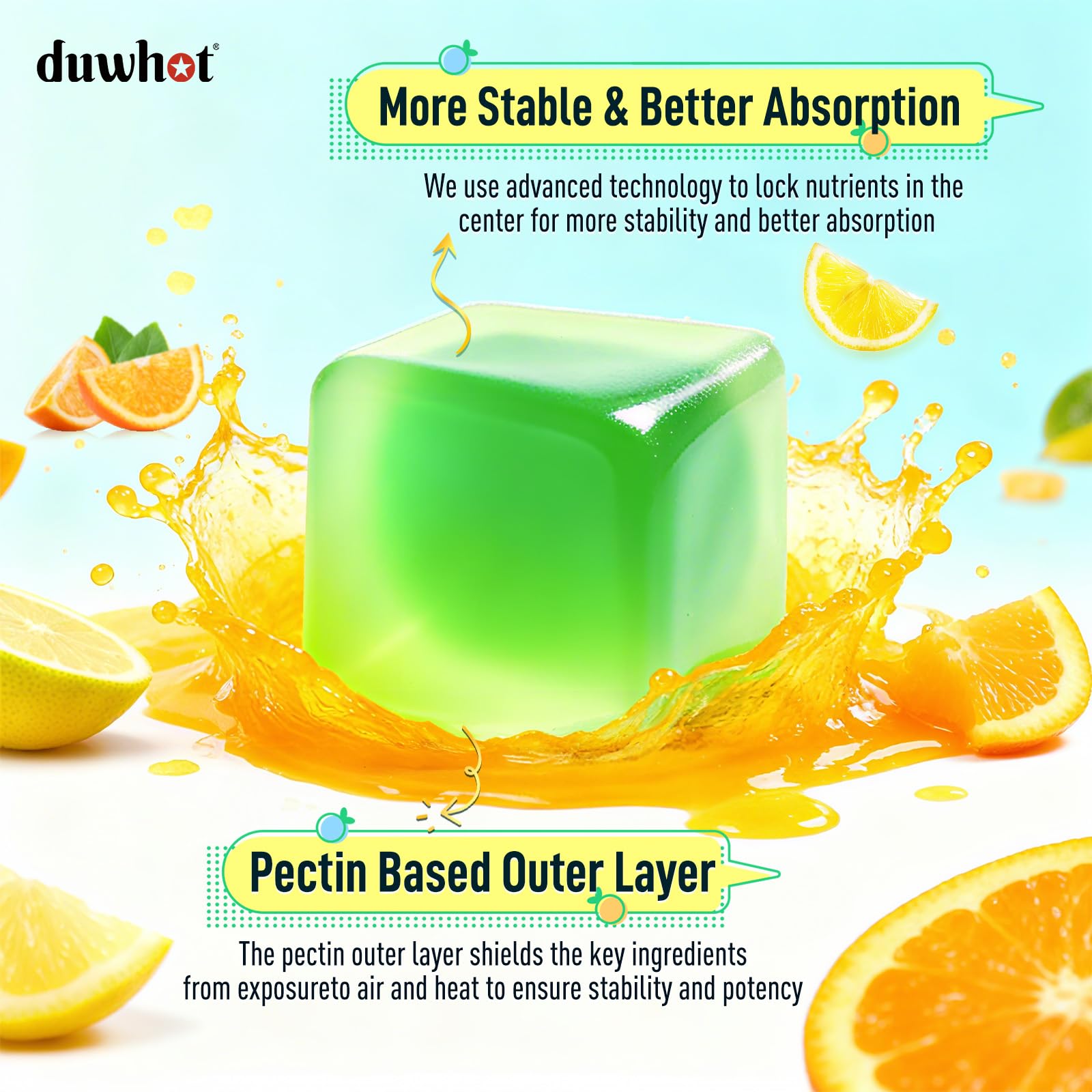 duwhot comparación en mano para ver tamaño y dosis fácil de masticar
