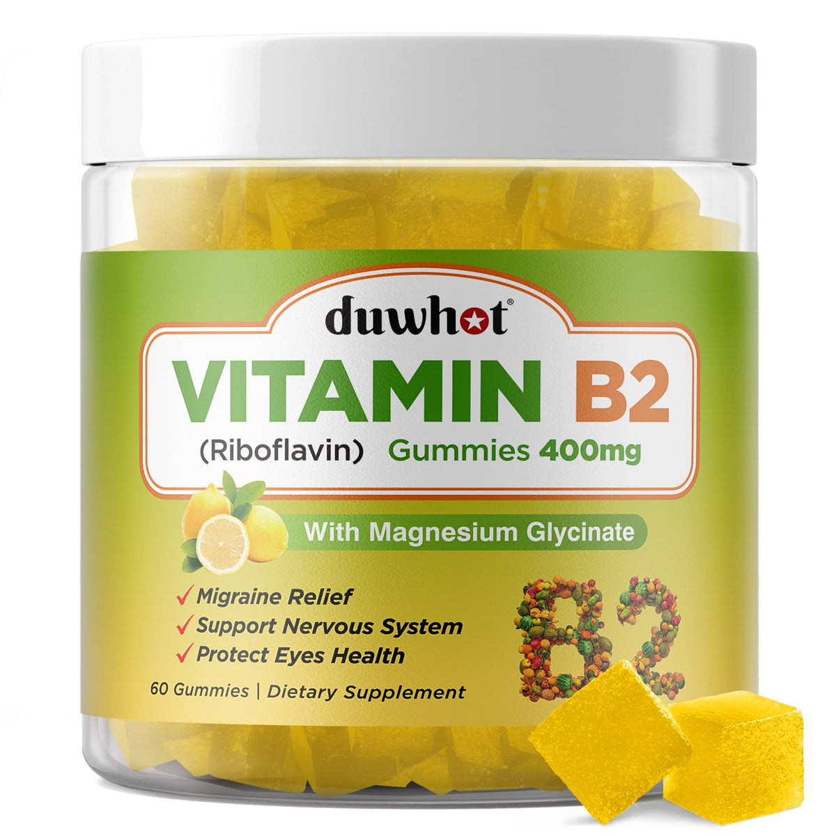 duwhot envase frontal mostrando 60 gominolas y beneficios clave