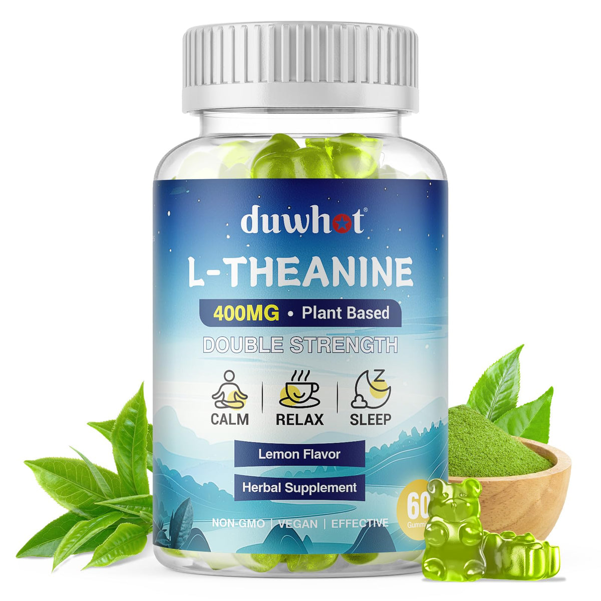 duwhot envase frontal mostrando gominolas y beneficio de relajación