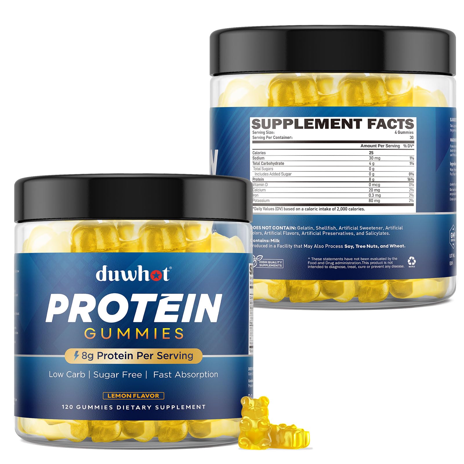 duwhot etiqueta nutricional en detalle resaltando 8 g proteína y 25 calorías