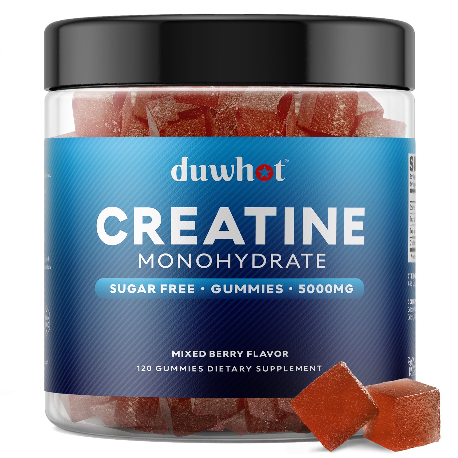 duwhot envase frontal que muestra 120 gomitas, práctico y portable