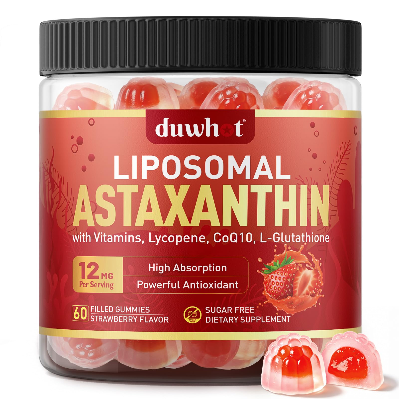 duwhot gomitas liposomales al frente mostrando el envase y beneficio antioxidante
