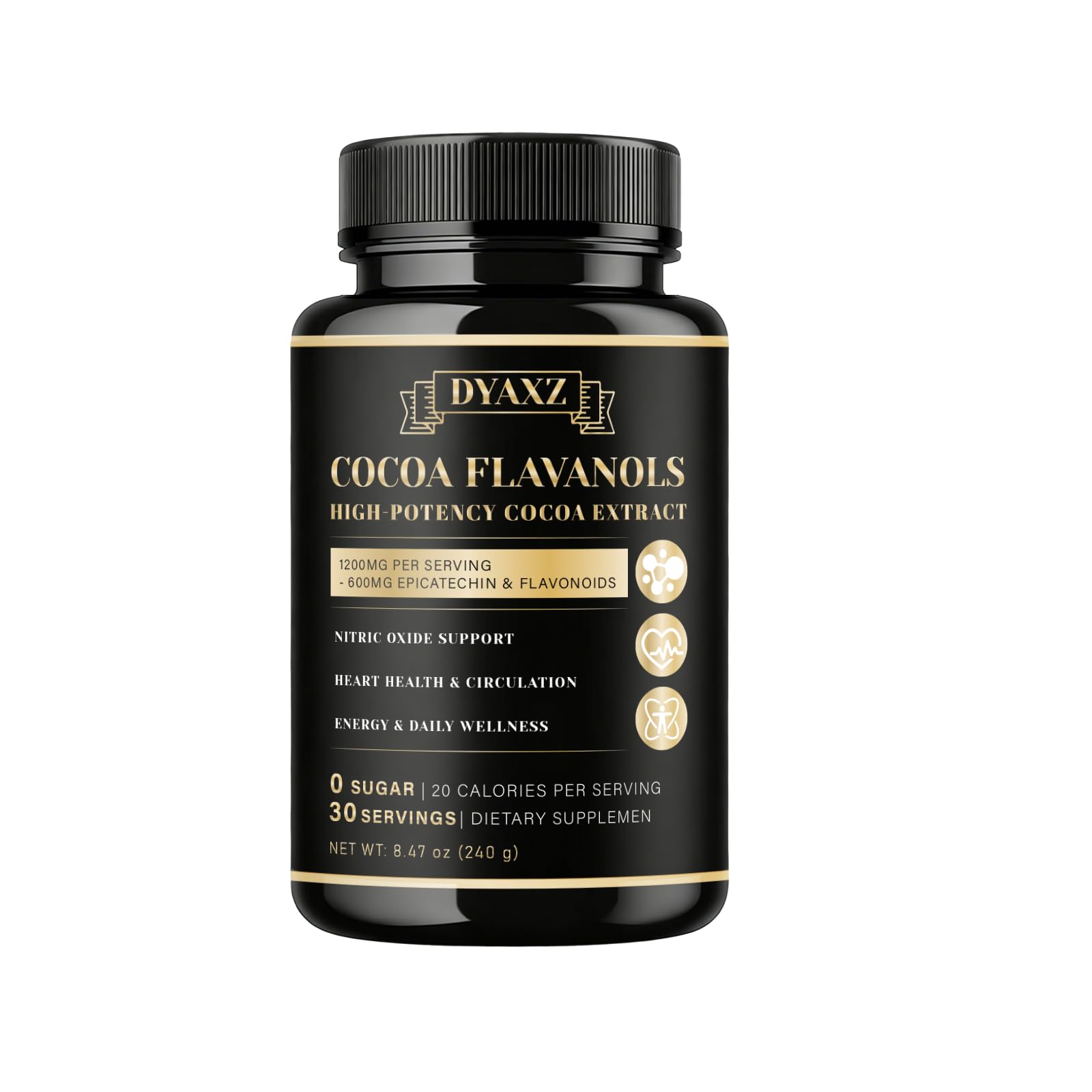 DYAXZ envase frontal del cacao concentrado mostrando etiqueta clara y beneficios