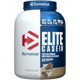 Dymatize bote frontal Cookies & Cream mostrando tamaño y marca, ideal para nutrición nocturna