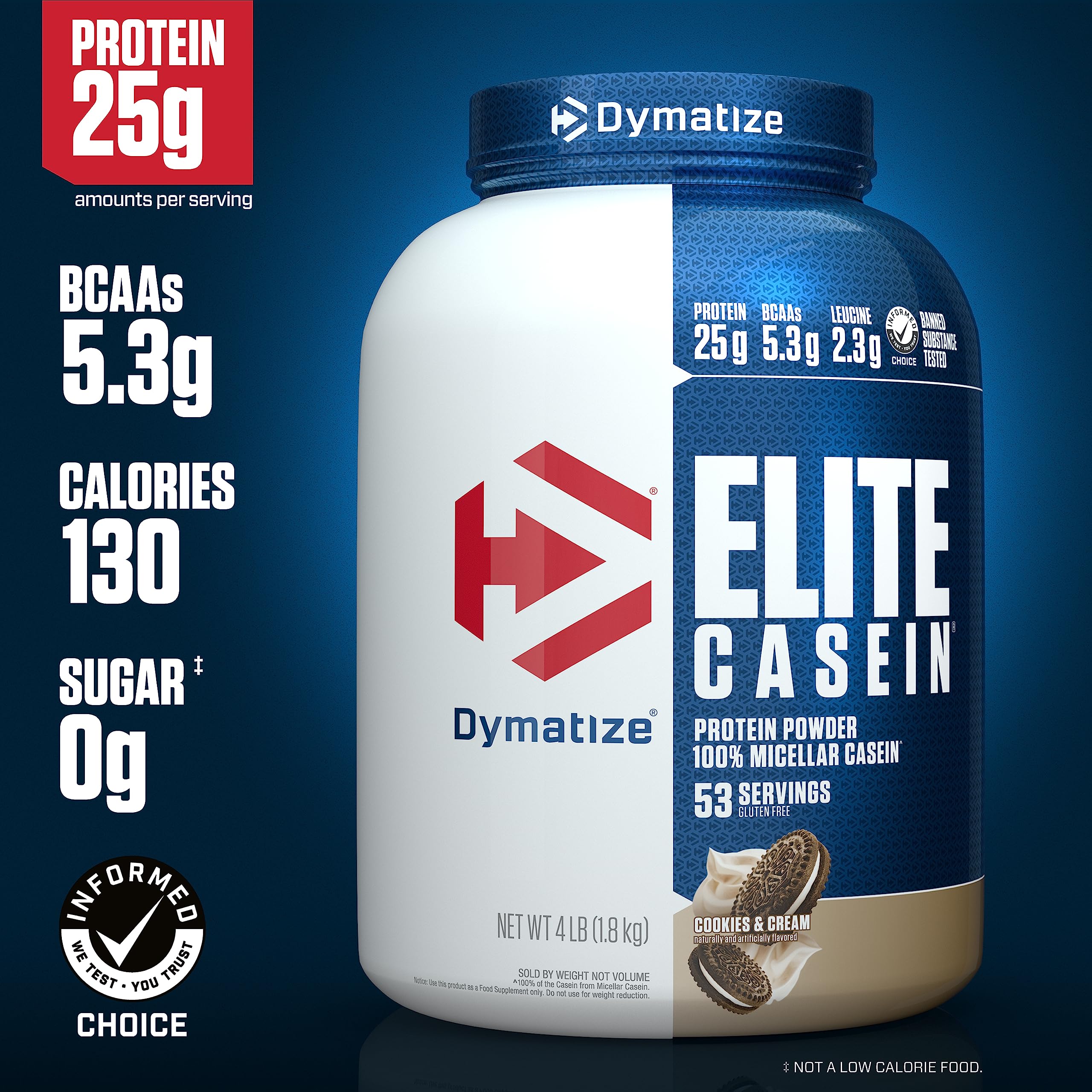 Dymatize primer plano de la tapa sellada que conserva frescura y calidad del polvo