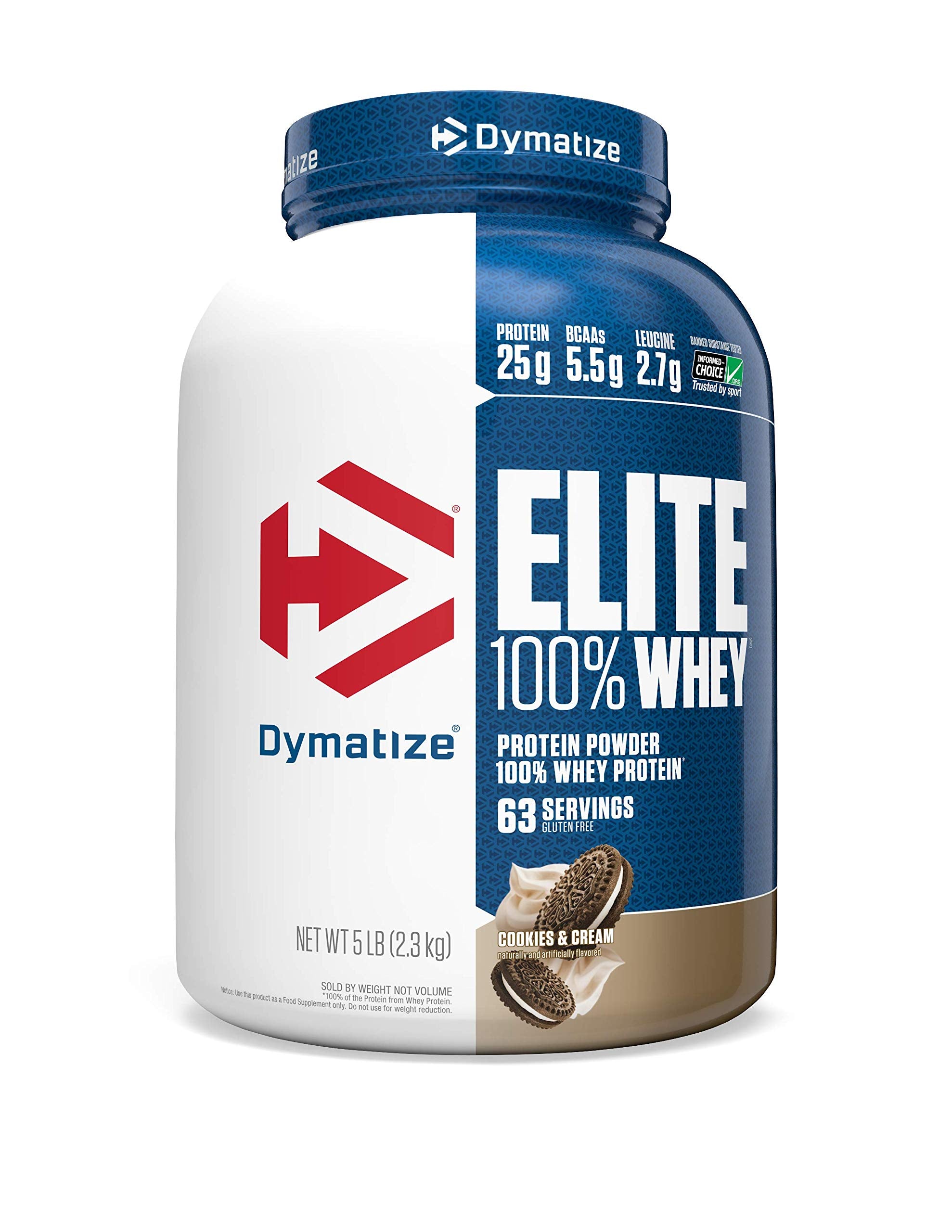 Dymatize envase frontal Cookies & Cream mostrando tamaño y sabor