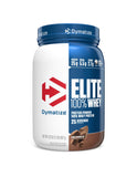 Dymatize envase frontal chocolate mostrando diseño y cantidad de proteína