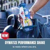 Dymatize envase en mano para llevar, conveniencia post-entreno