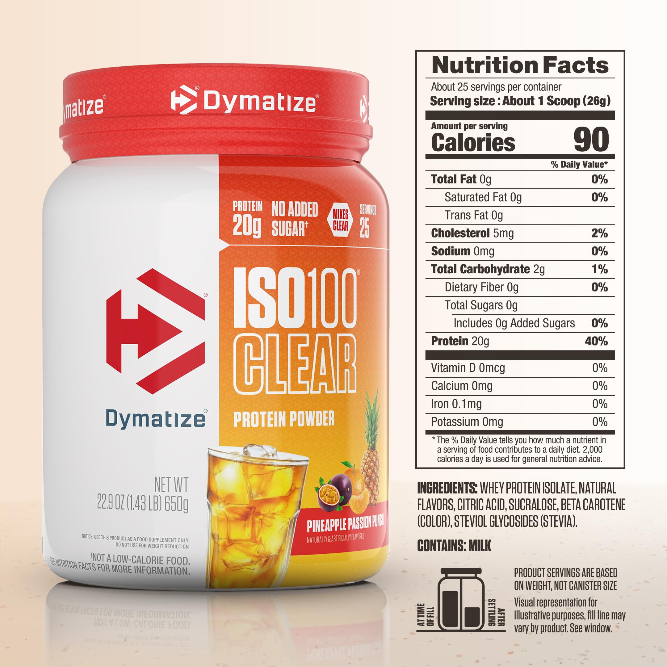 Dymatize detalle de textura del polvo indicando disolución rápida