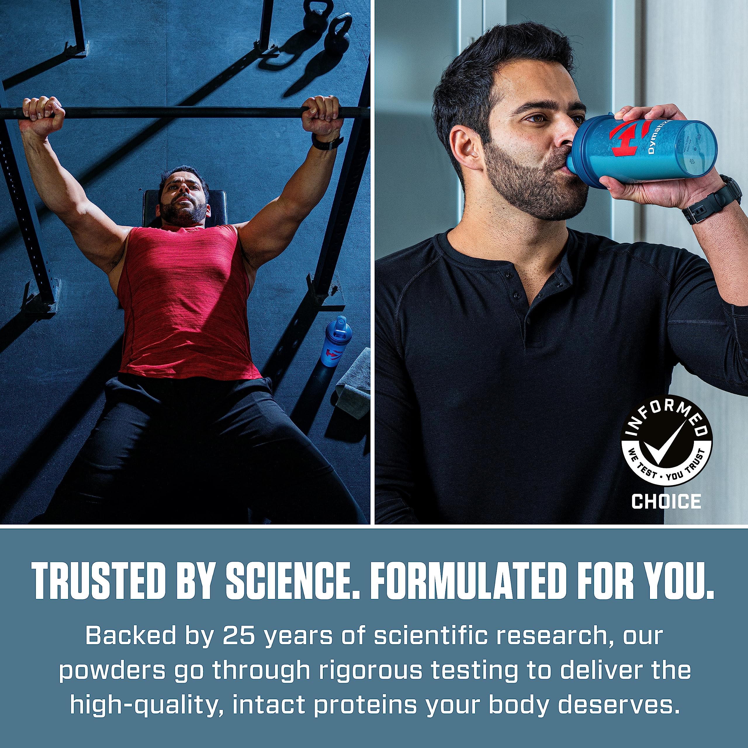 Dymatize ISO100 escala con mano para mostrar tamaño del envase