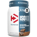Dymatize envase frontal Fudge Brownie mostrando diseño y beneficio proteína alta