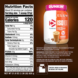 Dymatize etiqueta nutricional en foco que muestra proteínas y BCAA por ración
